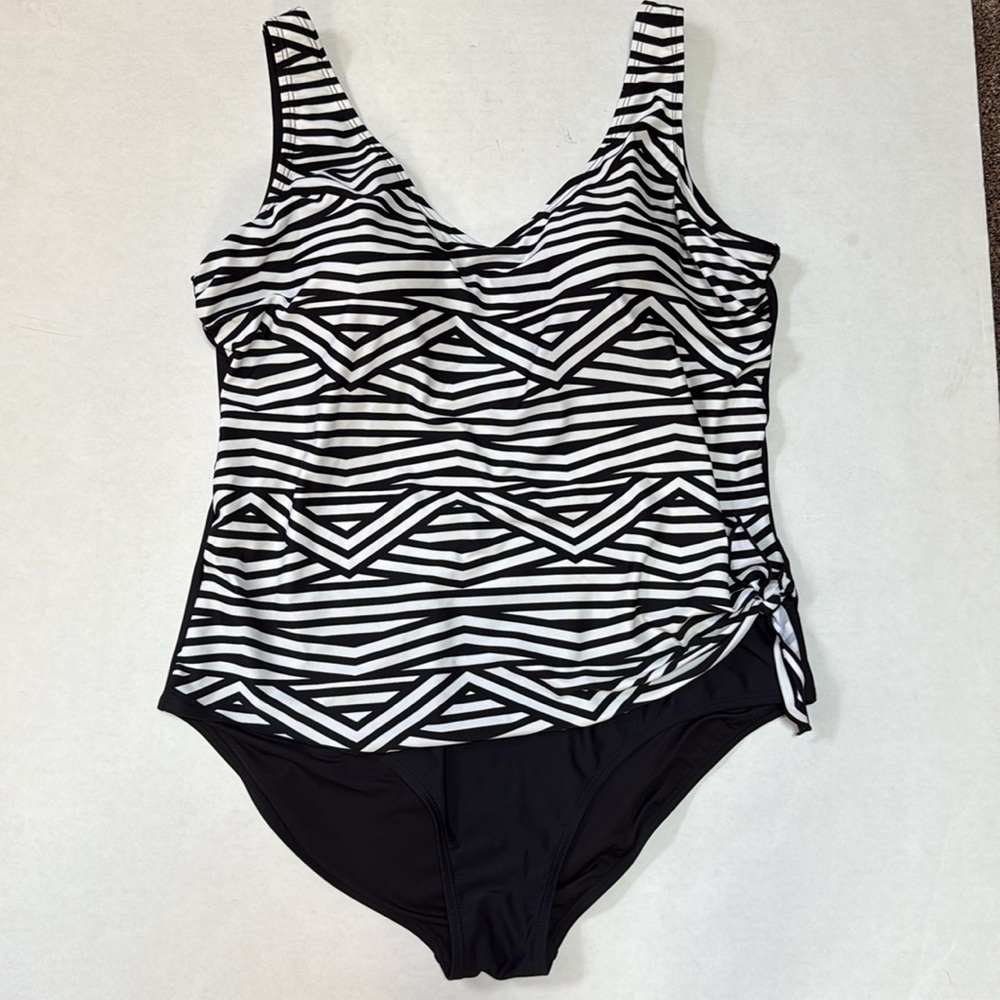 Island Pearl Black and White Side Tie Swimsuit